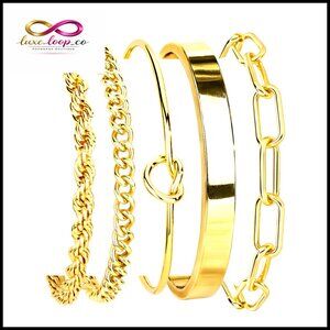 Sterling Silver Cuff Bangle Bracelet Set Non Tarnish Adjustable Women's Jewelry